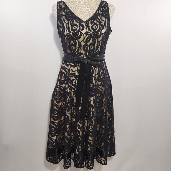 Tahari Arthur S Lavine Women's Size 8 Black Lace Sleeveless V-Neck Zip Dress - Picture 1 of 15